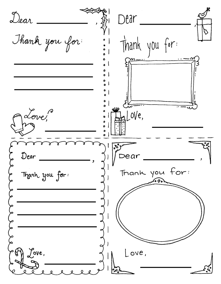 Christmas "Thank You" Cards Coloring Sheets