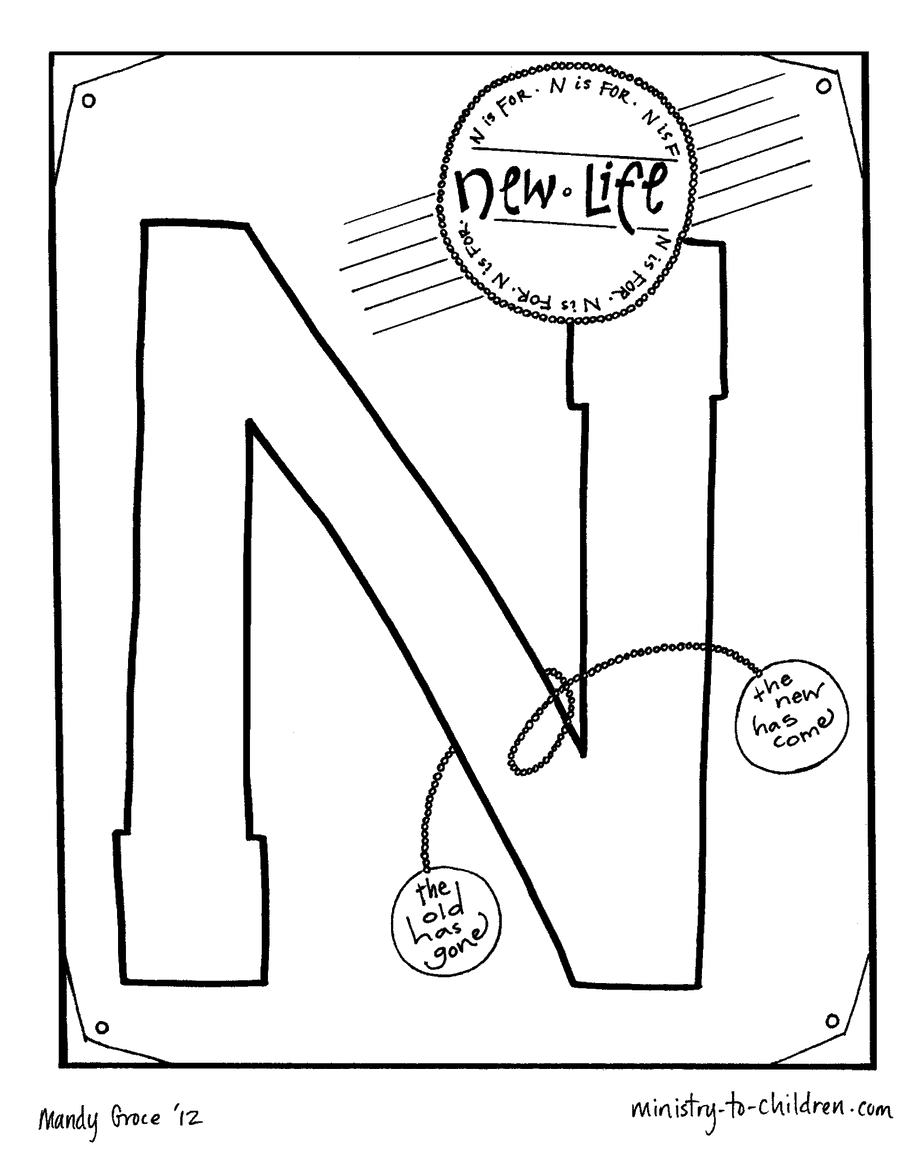 "N is for New Life" Bible Alphabet Coloring Page