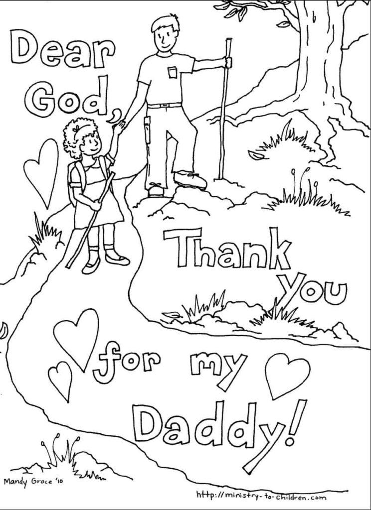 Father's Day Coloring Page with Daughter and Dad hiking