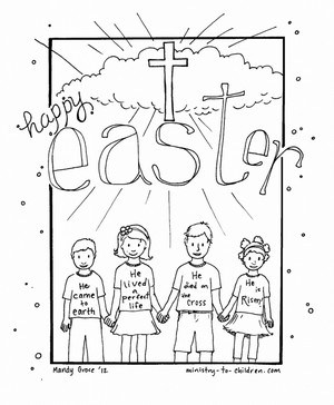 Happy Easter Coloring Page - Christian Themed printable for children