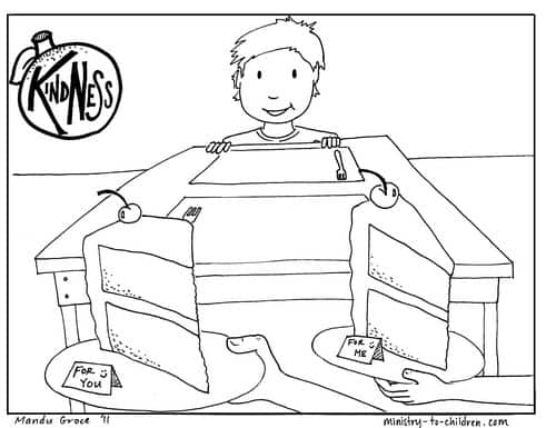 Sharing and kindness coloring page.