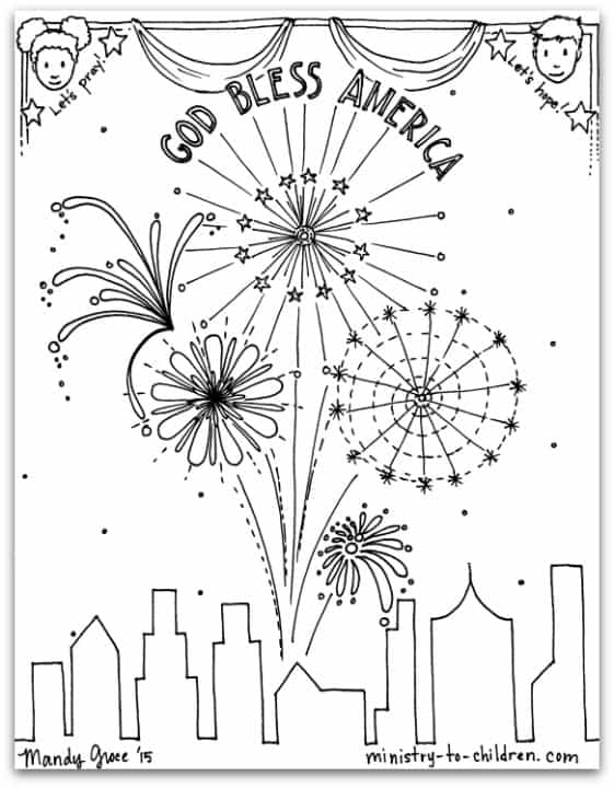 Free PDF - July 4th Coloring Page - God Bless America