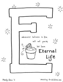 Bible Alphabet Coloring Page "E is for Eternal Life"