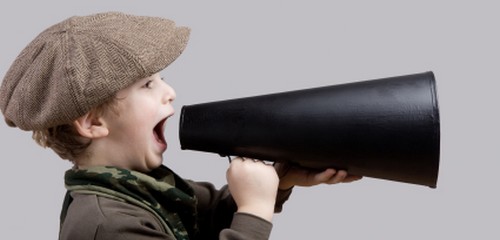 Boy with old-fashioned megaphone