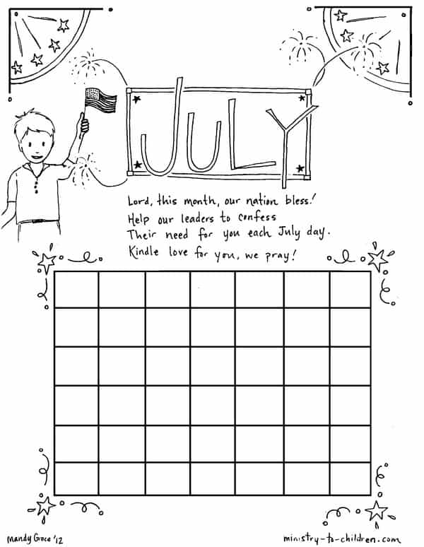 Printable coloring sheet for July