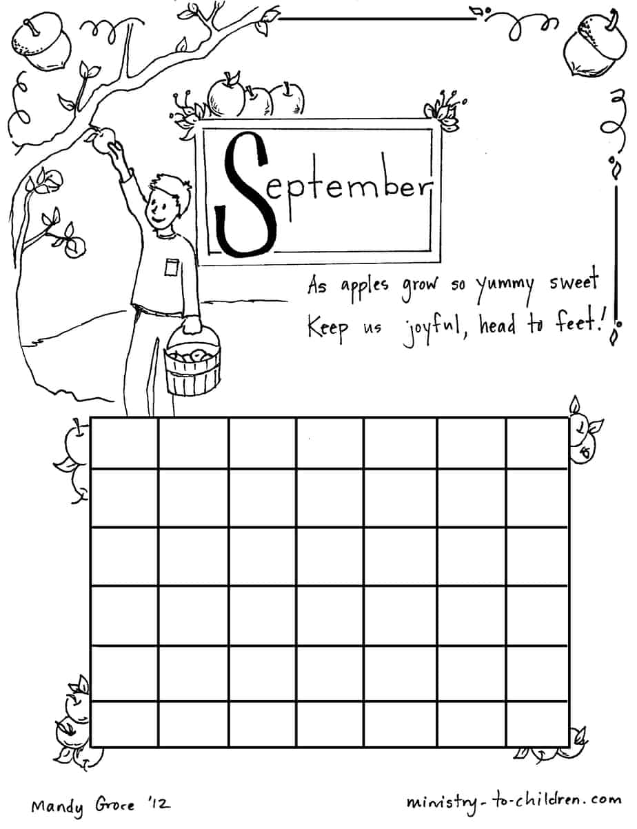 September Coloring Sheet Calendar September Coloring Sheet Calendar