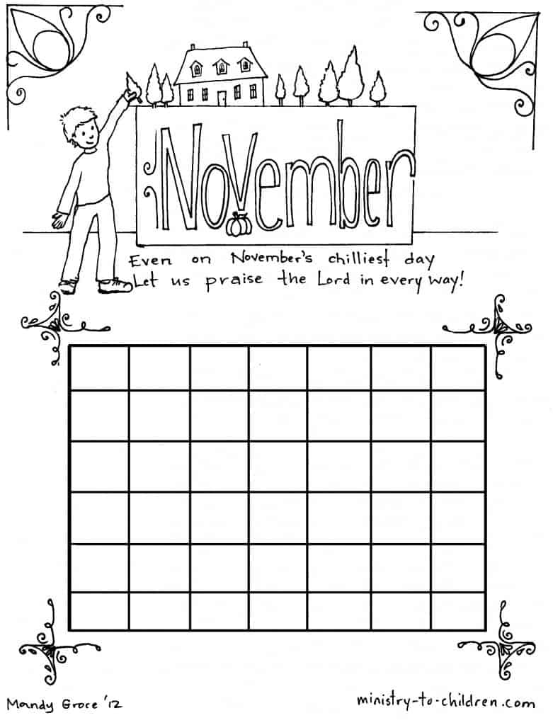 Coloring Sheet Calendar for November
