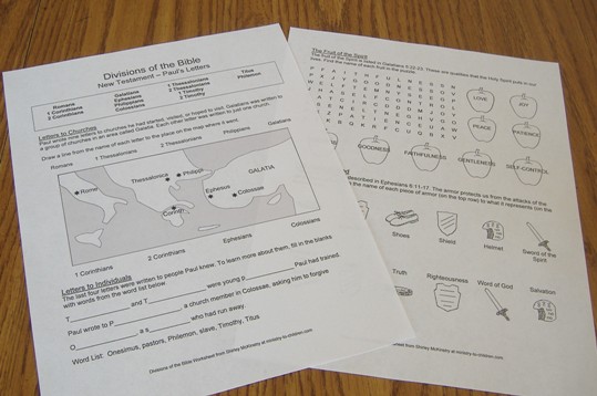 Bible Review Worksheets on Paul's Letters