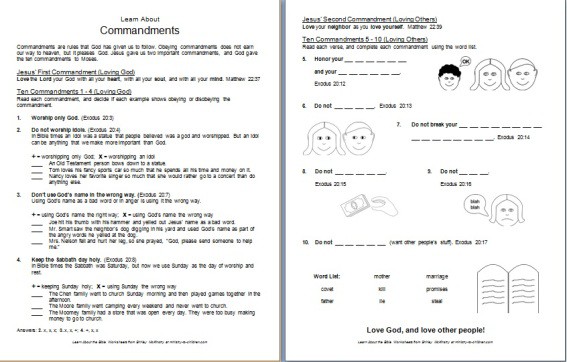 "Learn about God's Commands" Bible Worksheet (free printable)