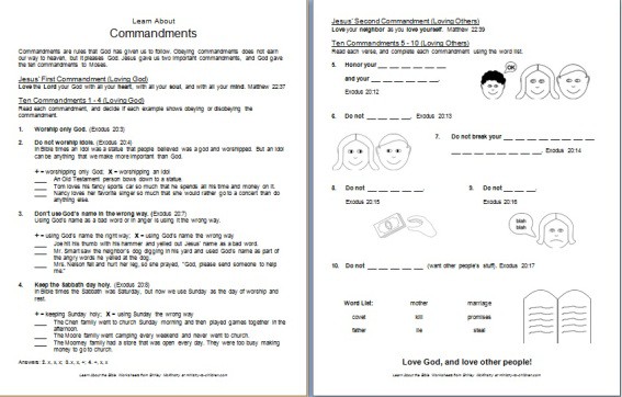 10 Commandments Worksheets Download Pdf