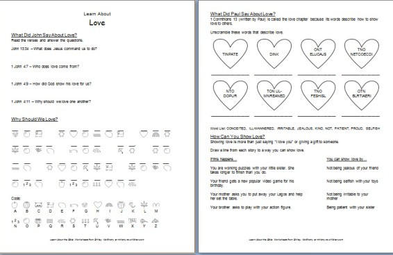 Printable "Learn about Love" Bible Worksheet