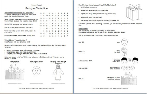 what is a christian printable bible worksheet for kids