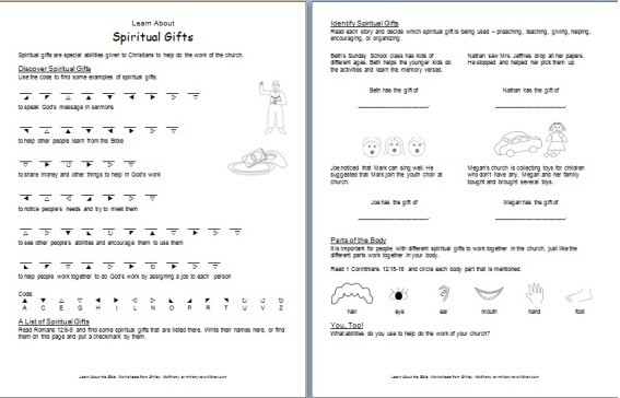 learn about spiritual gifts printable bible worksheets