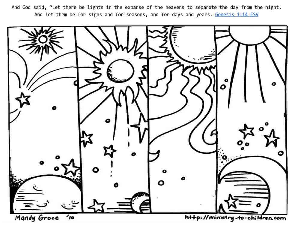 Genesis 1:14 Coloring Sheets - God Made Day & Night - Ministry-To-Children