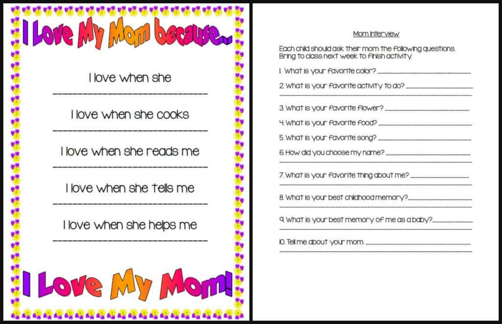 Mother's Day Interview (Easy Printable) Questions for Kids