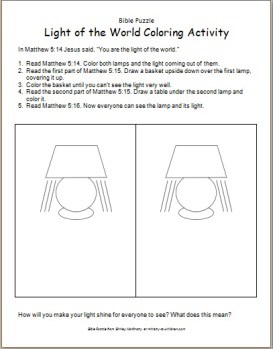 Bible Puzzle: Light of the World Coloring Activity
