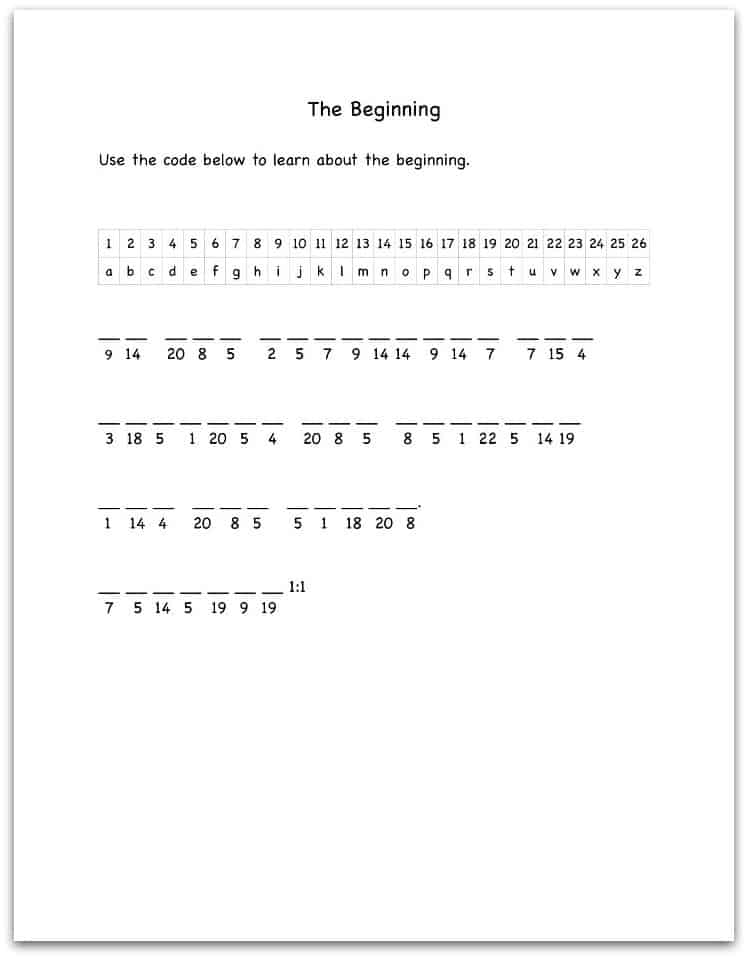 Genesis 1:1 Bible Decoding Worksheet - Ministry-To-Children Bible Worksheets