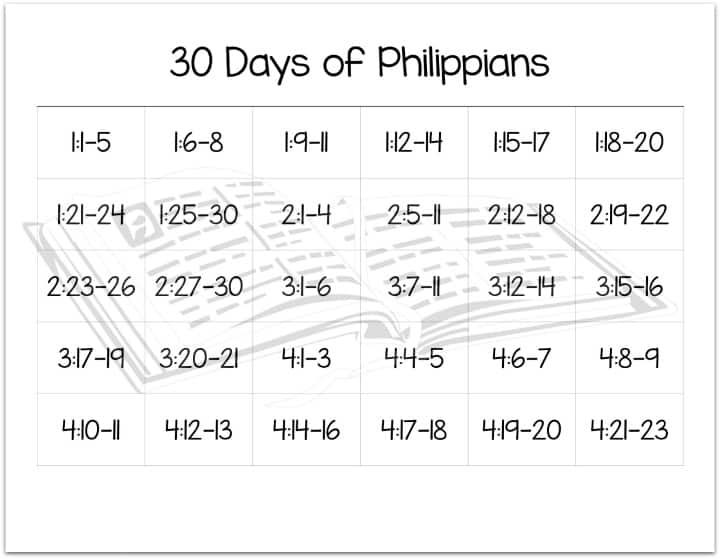 30 Days of Philippians Reading Chart for Children