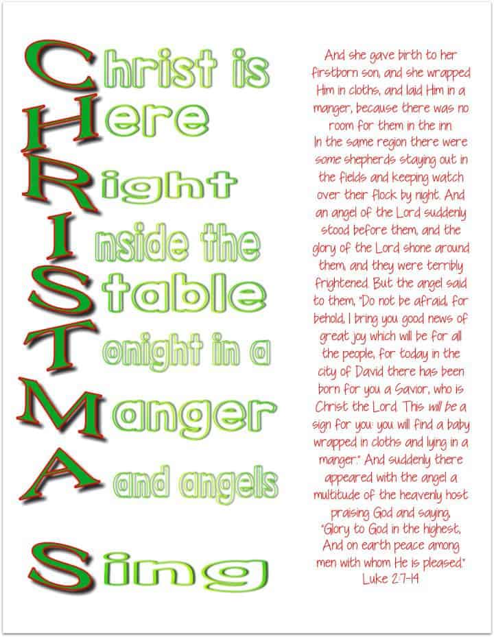 CHRISTMAS Acrostic Printable Luke 2 7 14 Ministry To Children