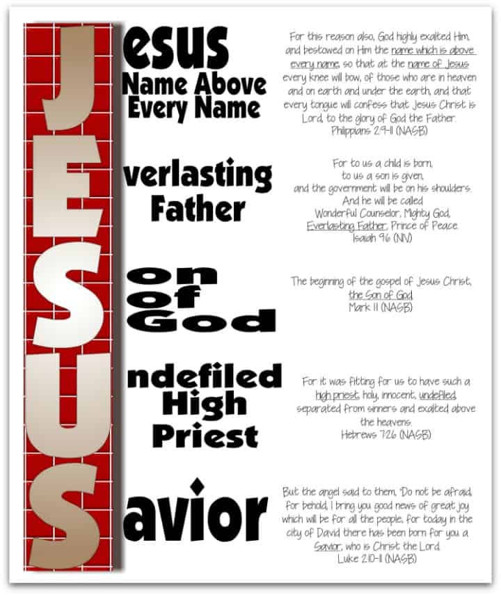 JESUS Acrostic Printable with Bible Verses