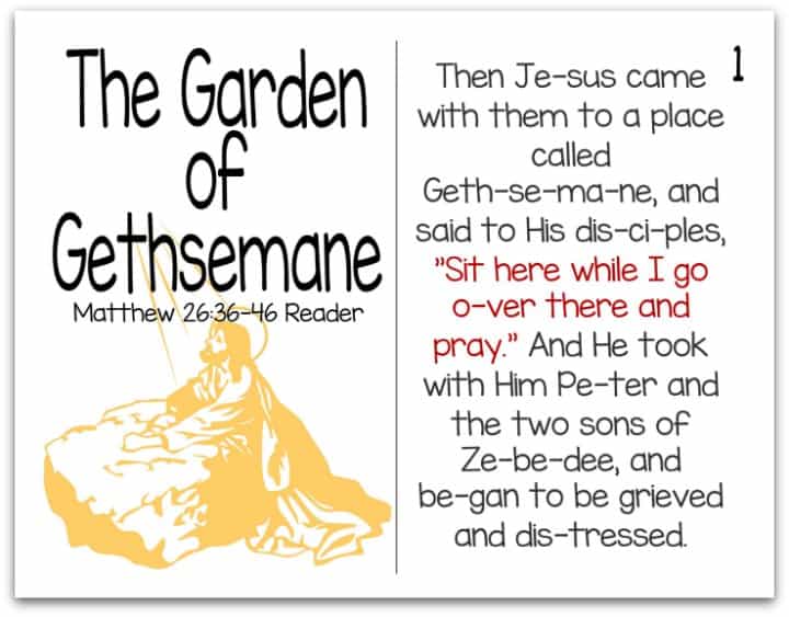 Printable Resurrection Story (Part 5 of 7) The Garden of Gethsemane (Matthew 26:36-46)