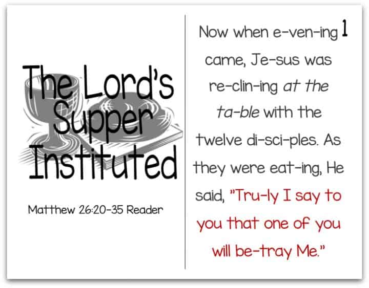 Printable Resurrection Story (Part 4 of 7) The Lord's Supper (Matthew 26:20-35)