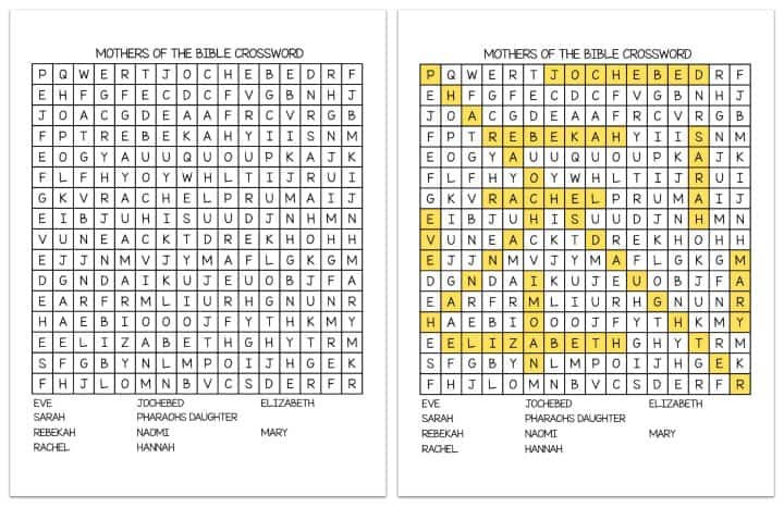 Mothers of the Bible Crossword Puzzle - Free Printable ...