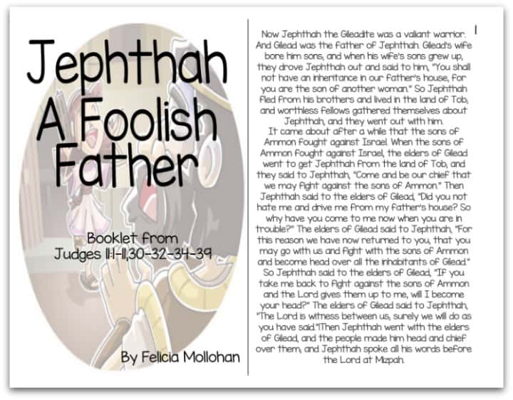 "Jephthah a Foolish Father" Bible Story Booklet