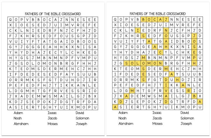 "Fathers in the Bible" Word Search Crossword