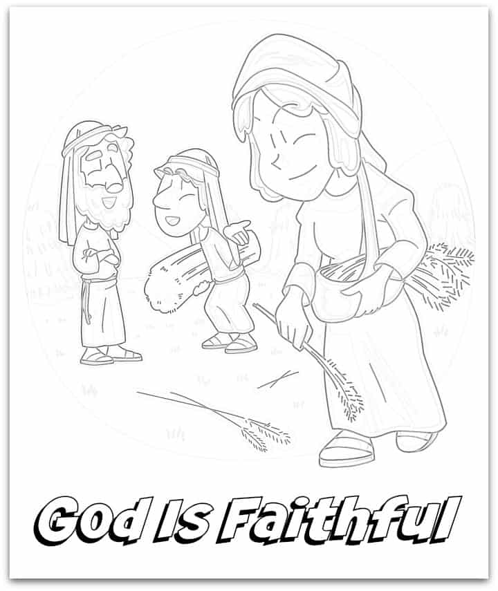 Free Coloring Page - Ruth, Naomi, and Boaz gleaning in the fields