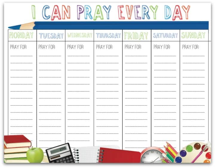Free Printable Back to School Prayer Calendar