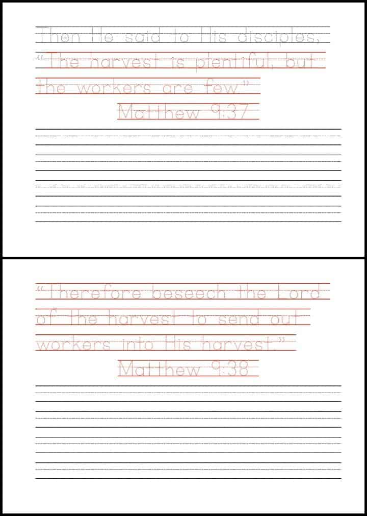 Harvest Bible Verses Print and Cursive Writing Practice MinistryTo