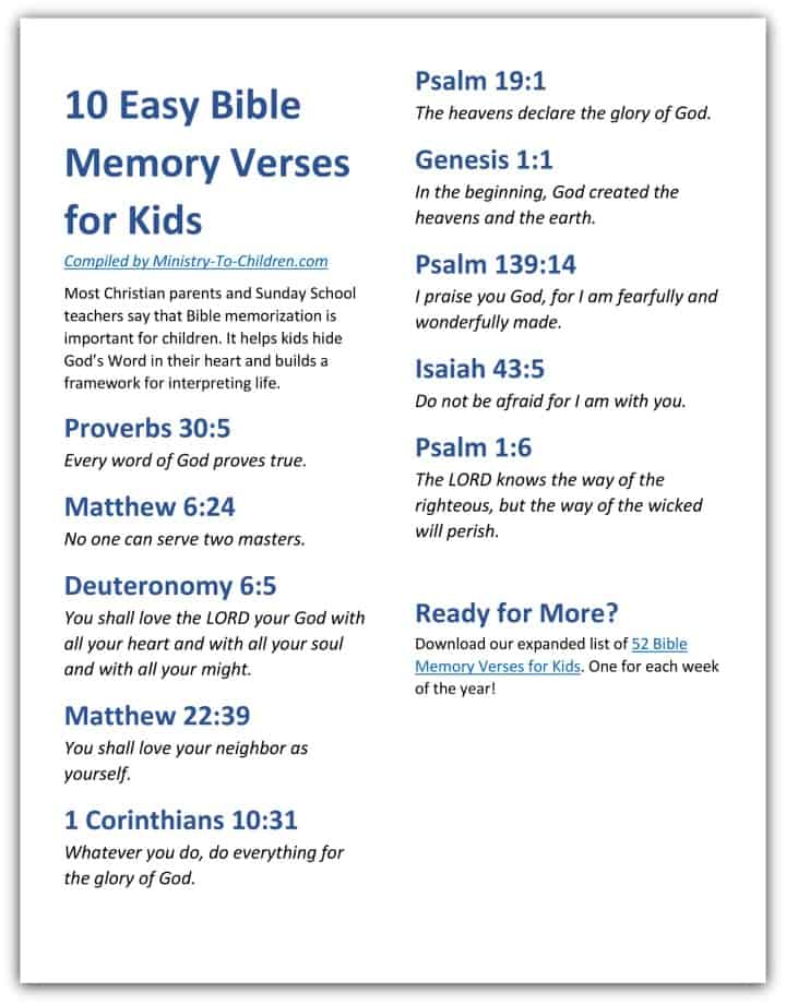 10 Easy Bible Memory Verses for Kids