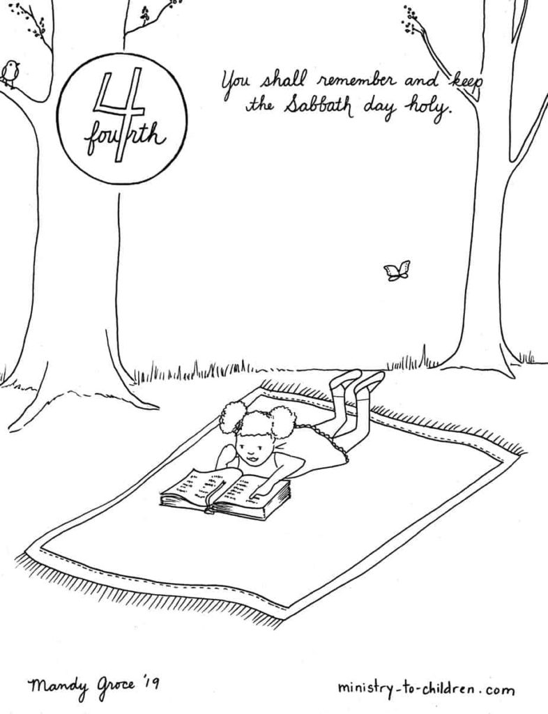 You shall remember and keep the Sabbath day holy. 4th commandment coloring page for kids