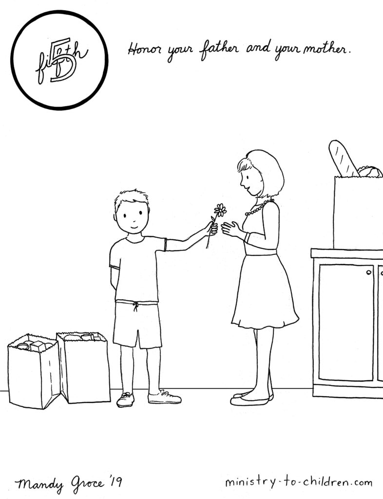 5th commandment coloring page - honor your father and mother