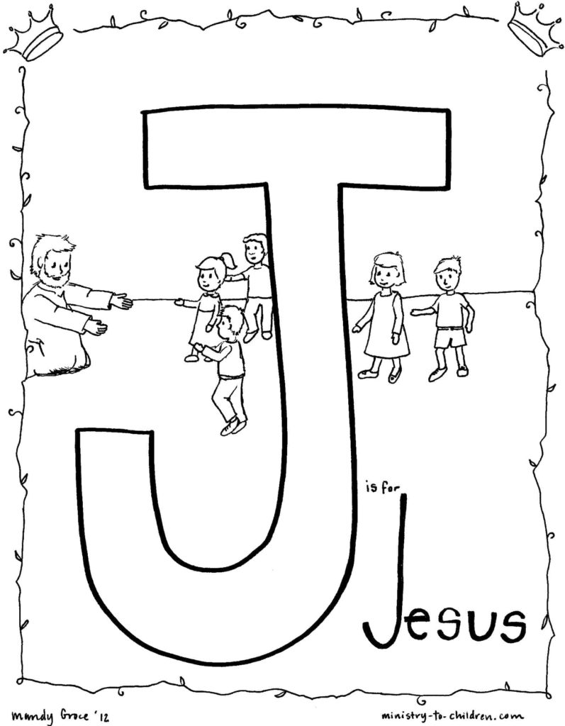 J is for Jesus (Bible Alphabet Coloring Page) printable line drawing