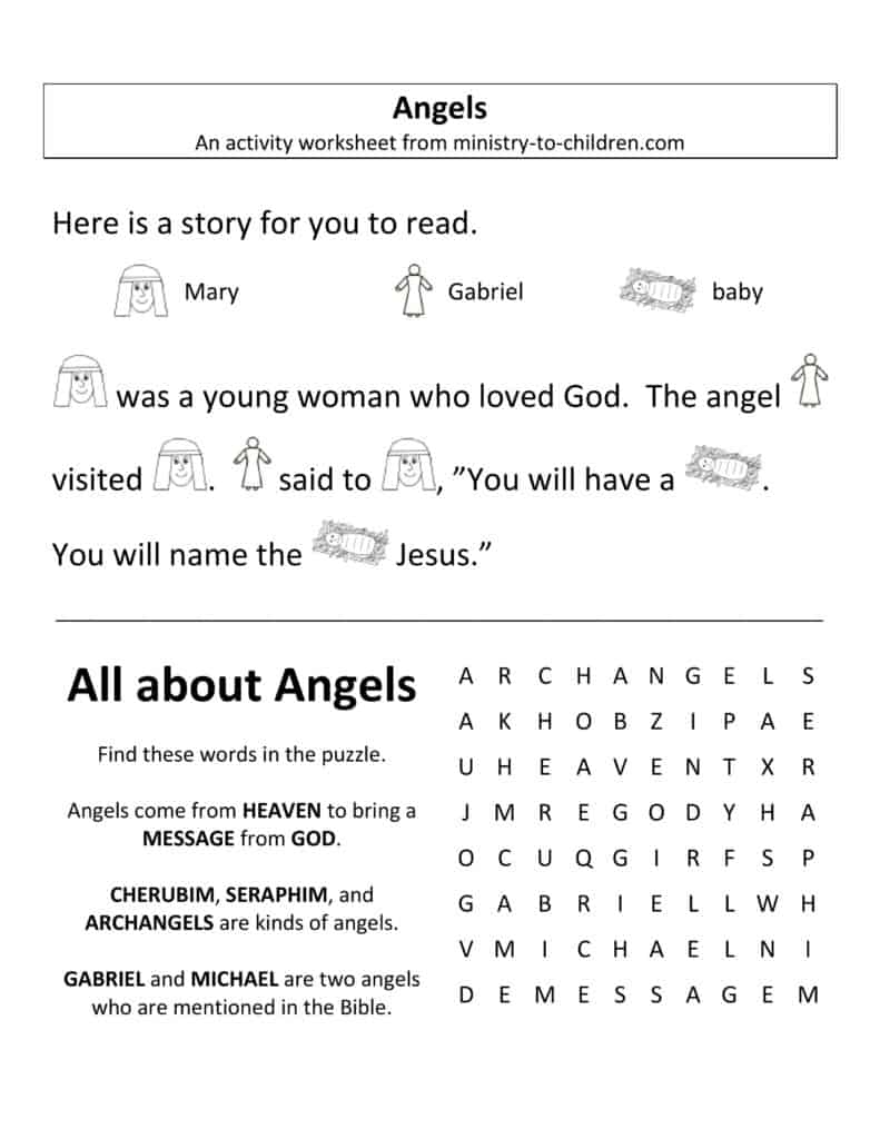angels worksheet for Sunday school