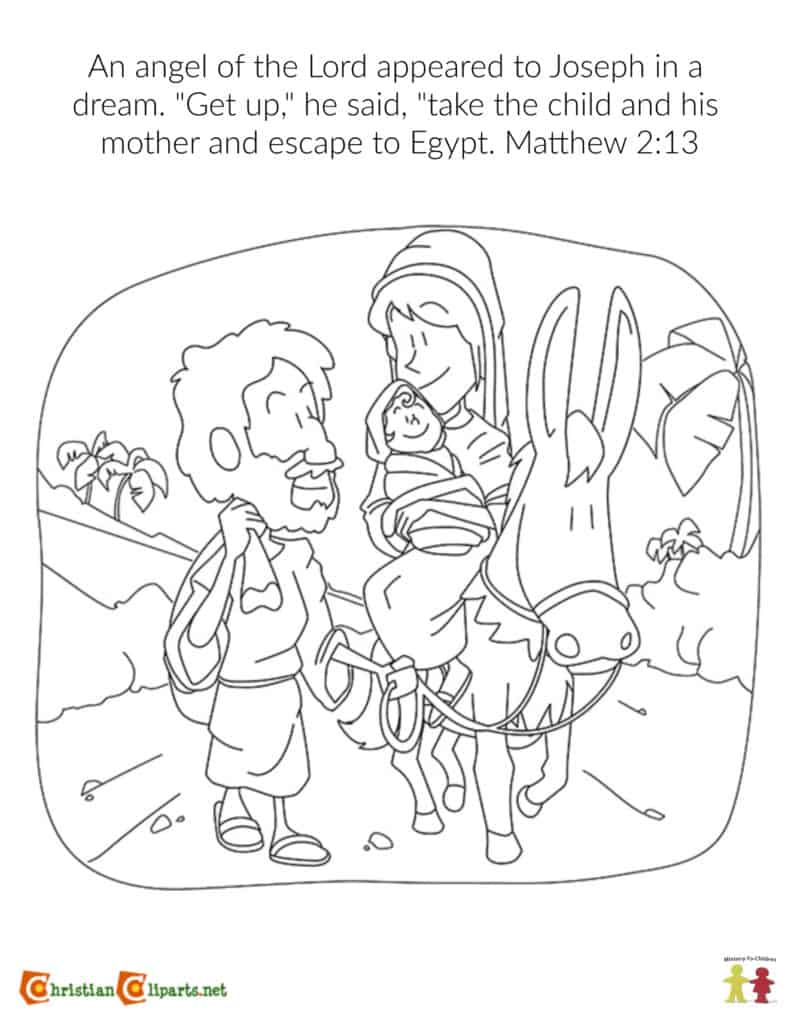 Coloring Page: Mary and Joseph Escape to Egypt