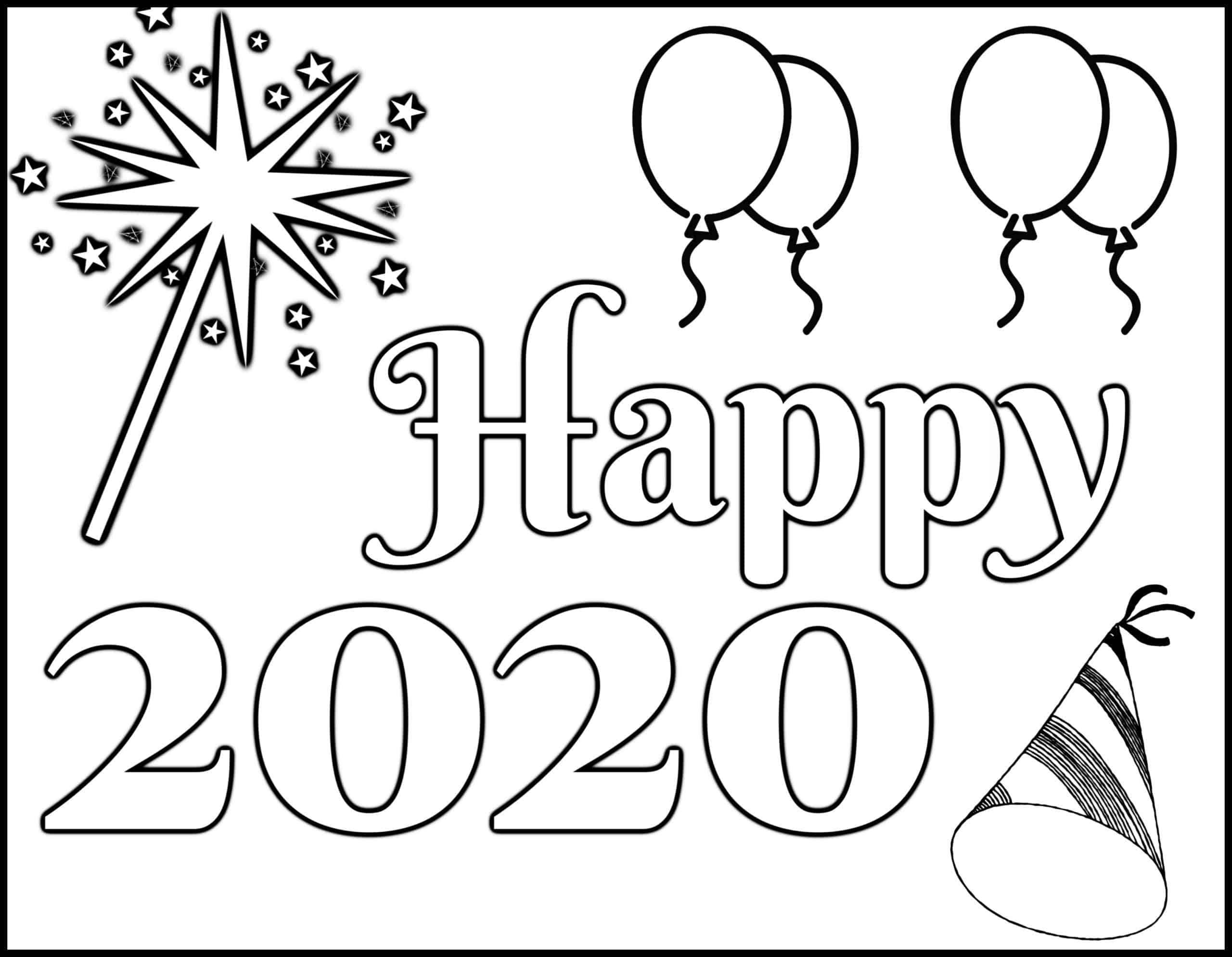 New Year's Coloring Page 2020 2560 x 1989