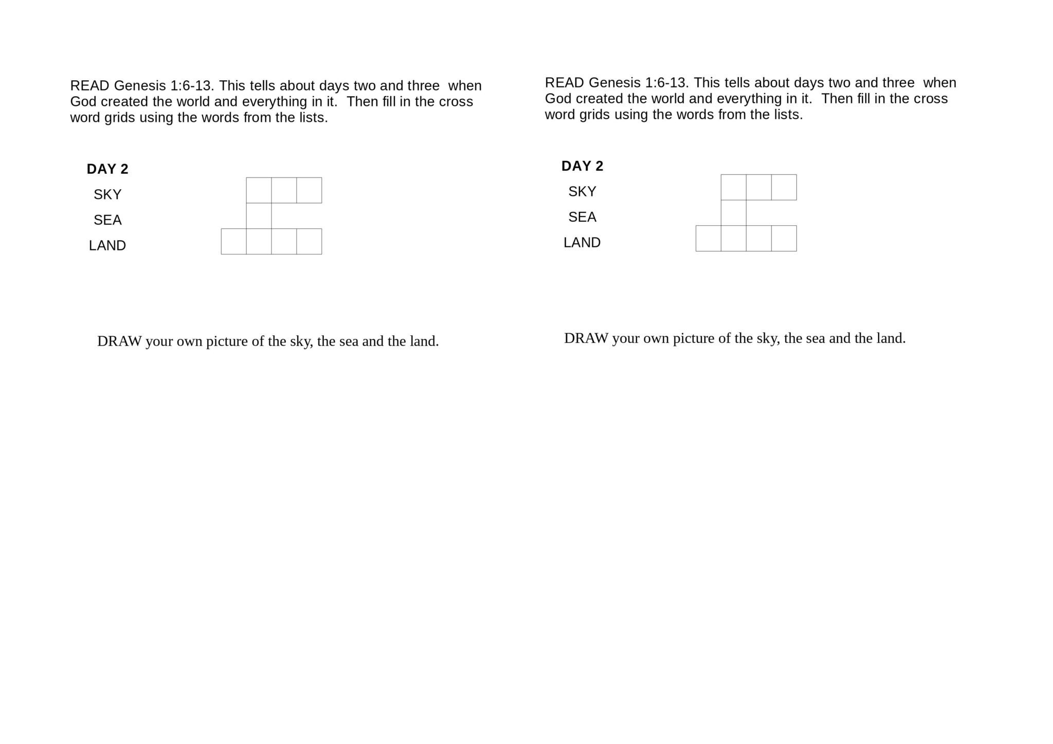 Simple Crossword Activity Sheets about the Creation Story - Ministry To ...