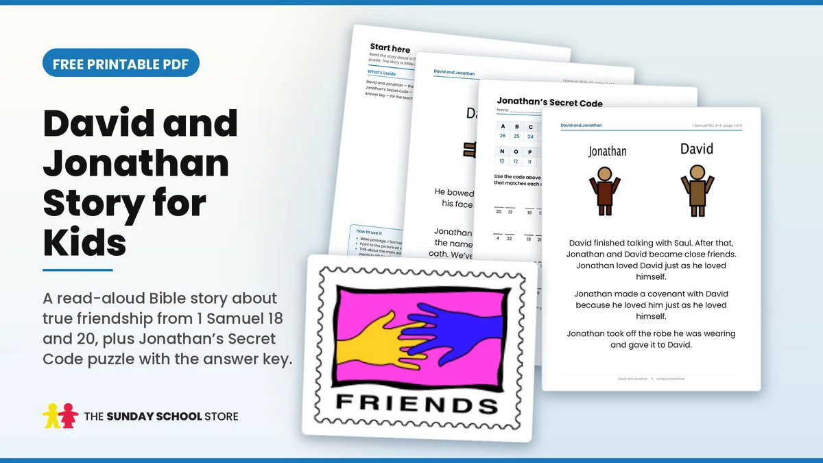 Free printable David and Jonathan story PDF with Jonathan's Secret Code puzzle