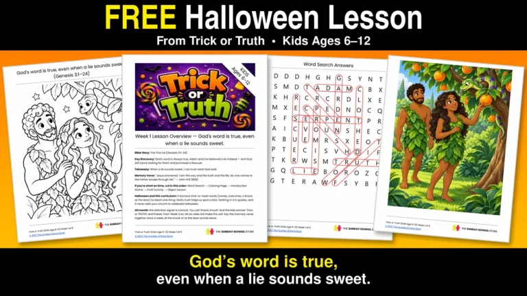 Free Halloween Sunday School lesson for kids — Trick or Truth sample lesson, PDF download