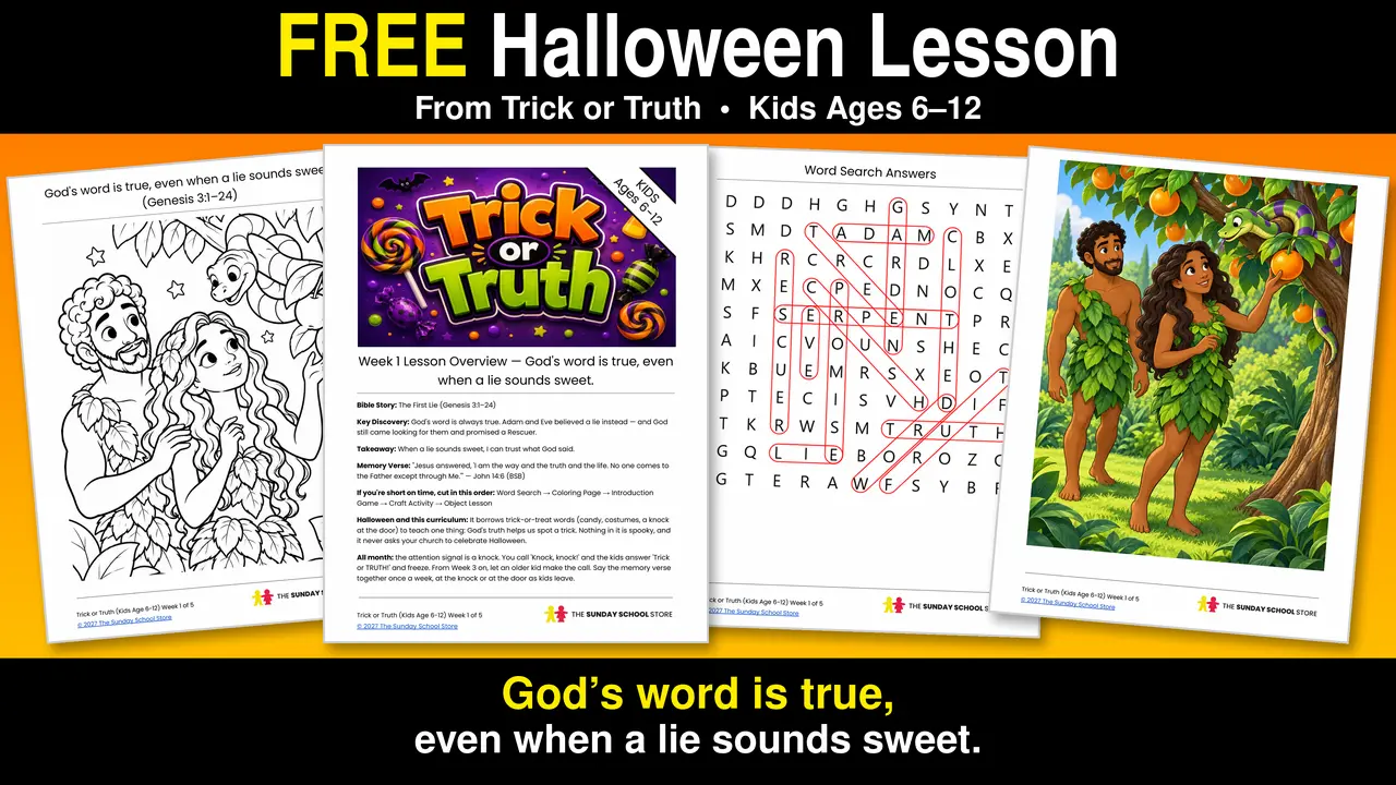 Free printable Halloween Sunday School lesson sample for kids