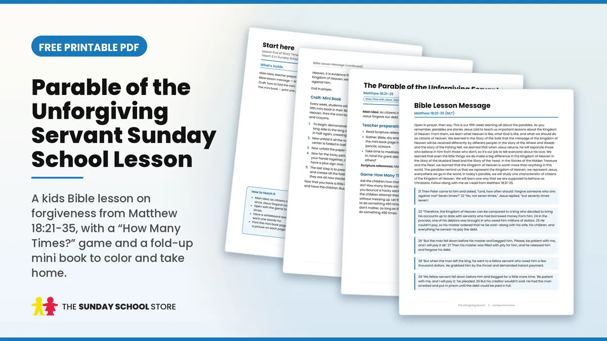 Free printable Parable of the Unforgiving Servant Sunday school lesson PDF