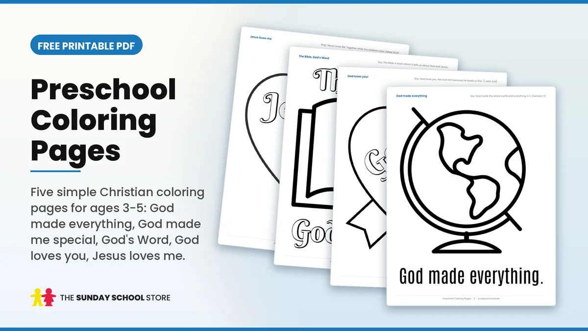 Free printable preschool coloring pages PDF: five simple Christian coloring sheets
