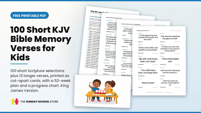 100 short KJV Bible memory verses for kids, free printable PDF