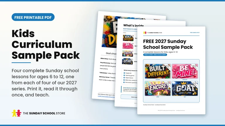 Free Sunday school sample pack for kids: four complete lessons from 2027 series, ages 6 to 12