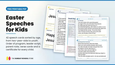 Free Easter speeches for kids printable: 42 speech cards by age